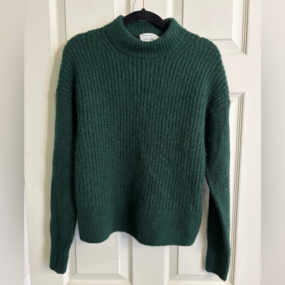 & Other Stories Deep Hunter Green Rolled Neck Mohair & Wool Warm Ribbed Sweater